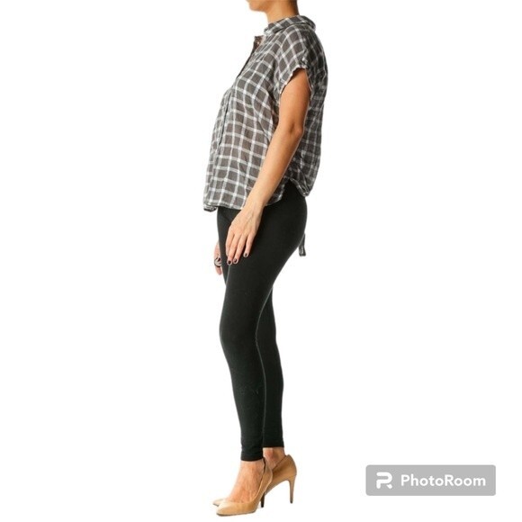 Lucky Brand Brown Plaid Button Down Boyfriend Top Blouse With Tie Back Size M - Picture 3 of 14